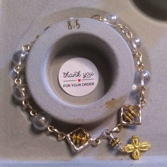 Shimmering Beaded Cross Bracelet | Mixed Metals | Faith Jewelry | 4 Larger Wrist - Picture 9 of 10